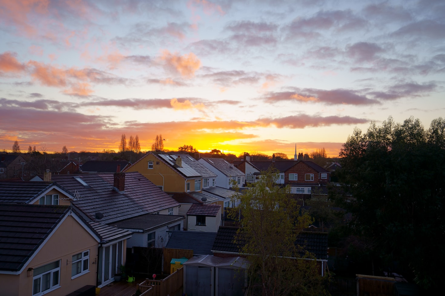 Sunset in suburban area