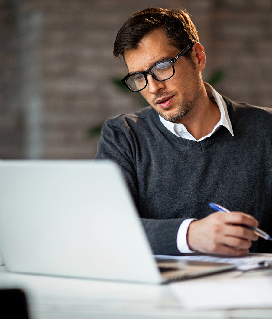 accountant looking at laptop