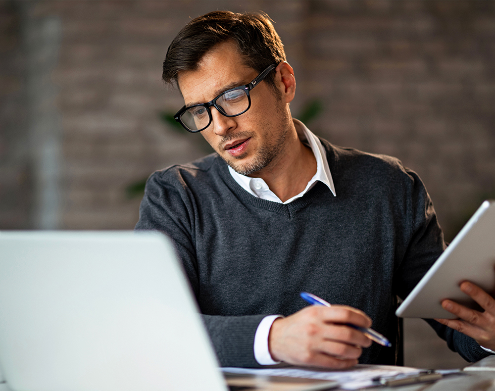 accountant looking at laptop