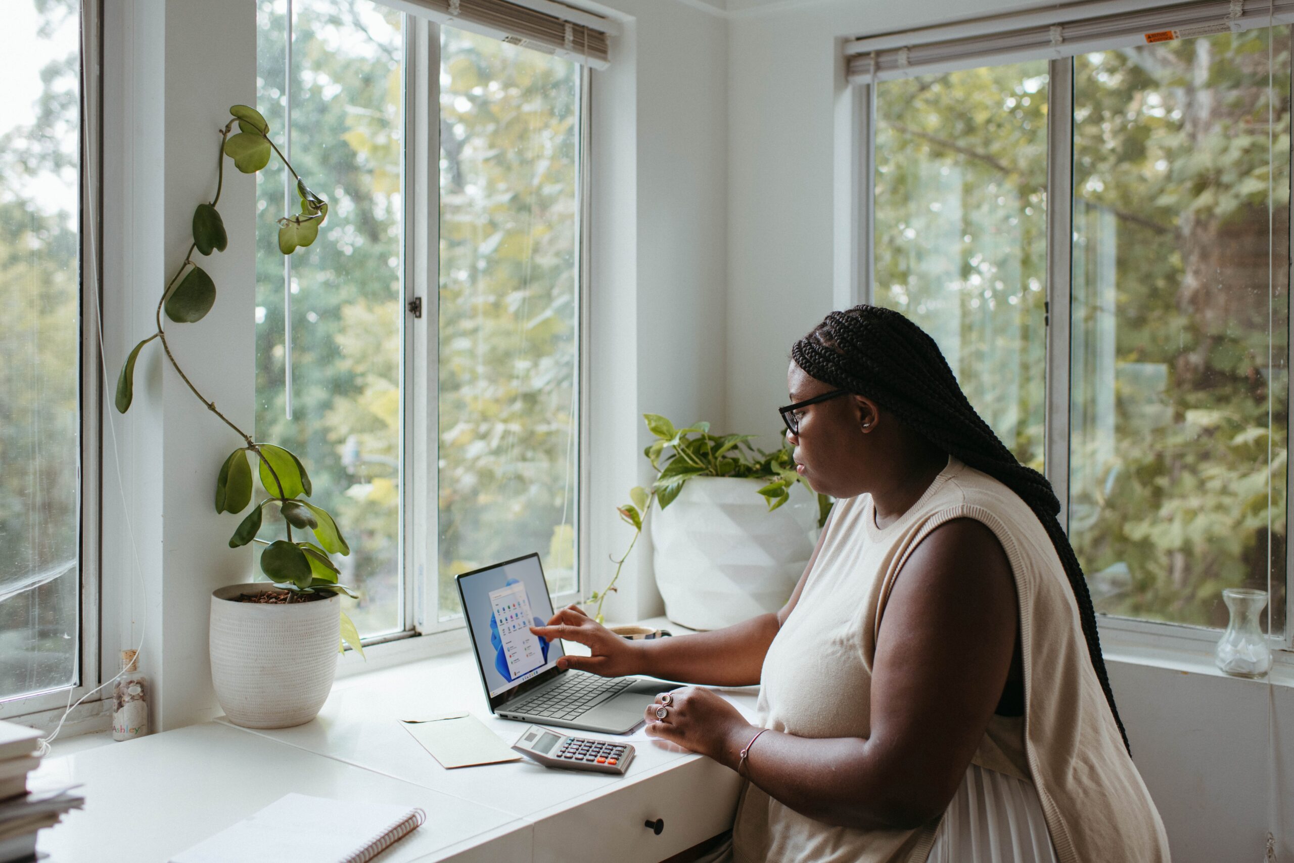 a woman working remotely