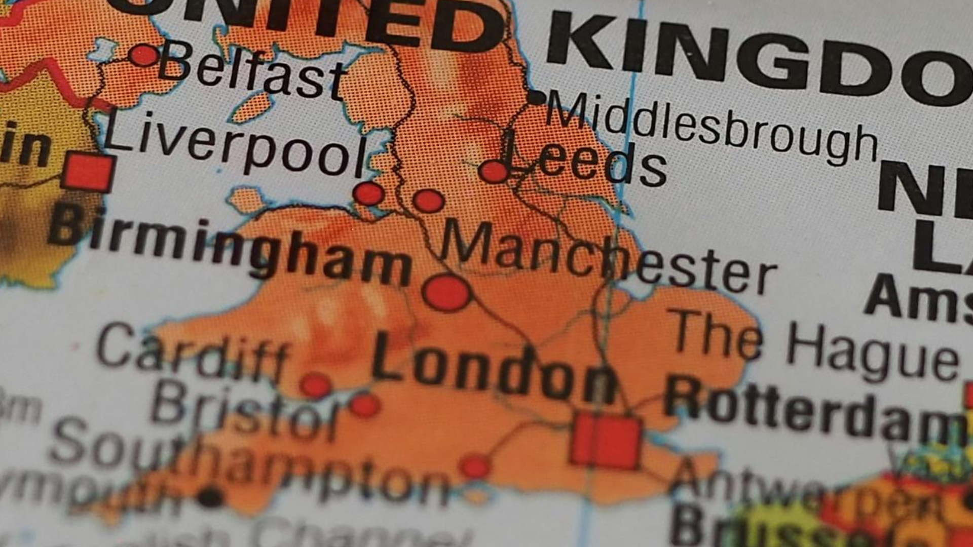 Image of UK map showing some cities highlighted